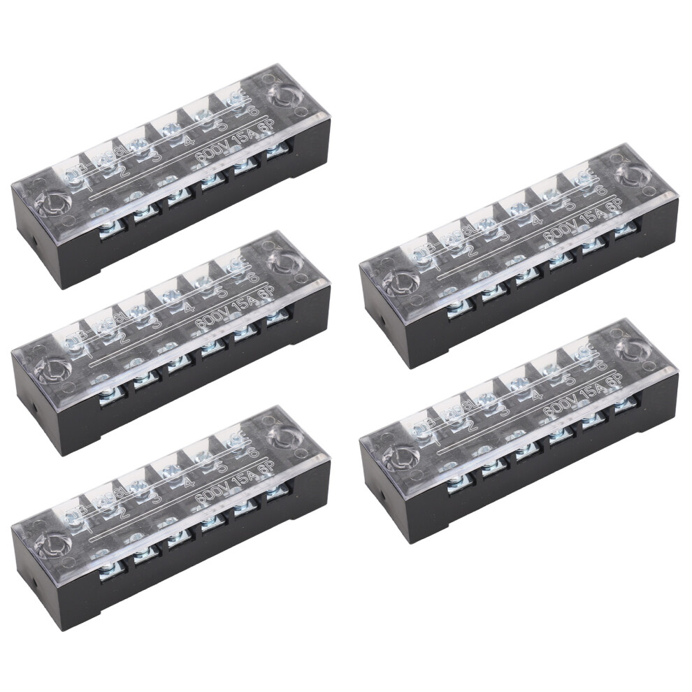 5 Pack 6-Position Terminal Blocks M3 Screw Barrier Strips 15A 600V For Circuits 8751369751554