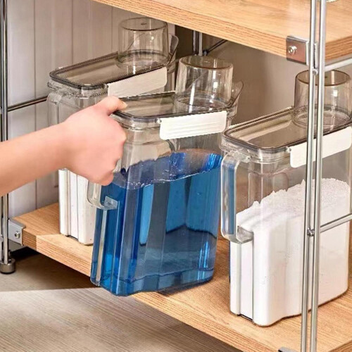 Storage Box for Organizing Laundry with Lids, Soap Dispenser Holder, Large Capacity, Durable Plastic, Multi-Use Design 2