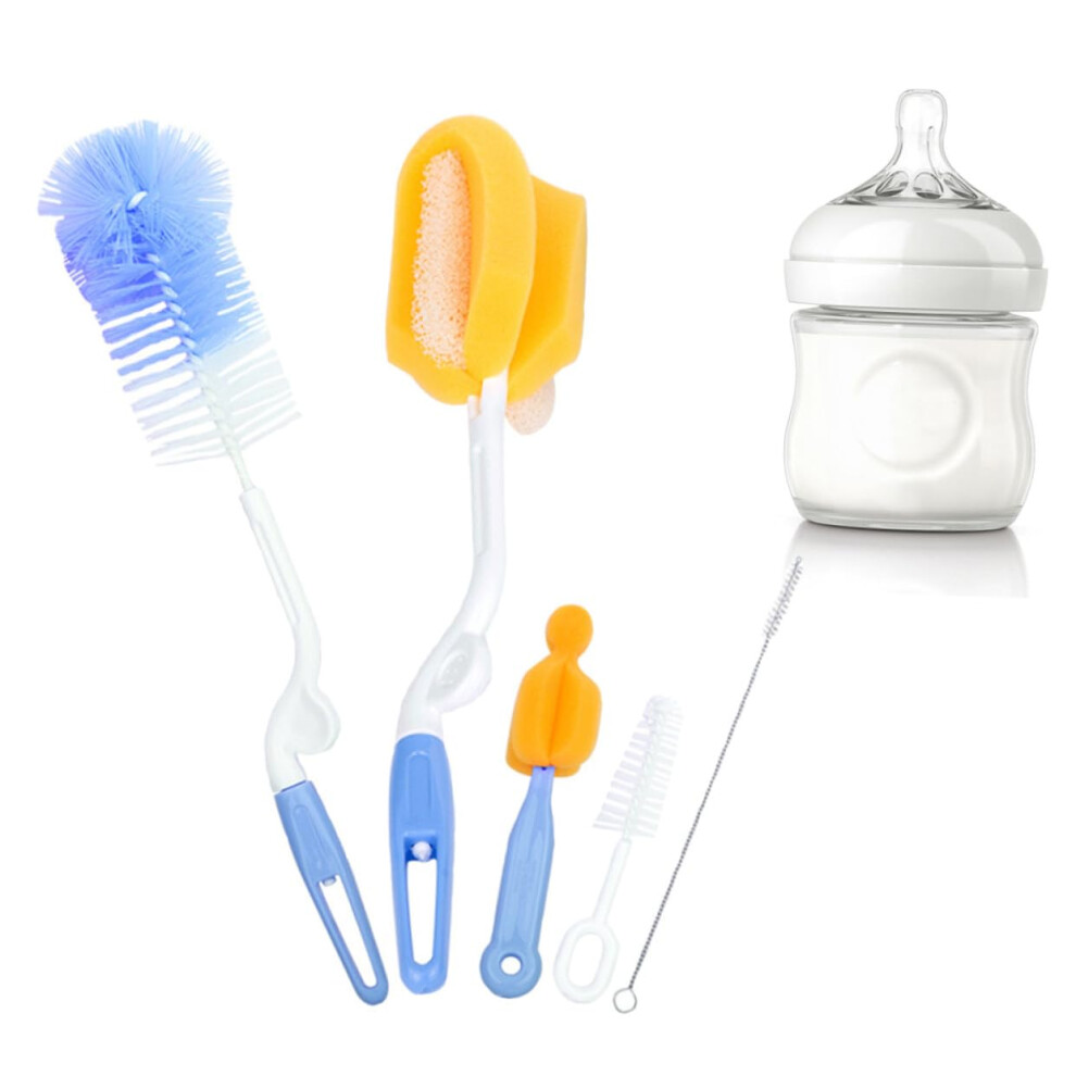 5pcs Bottle Brush Set with Straw Cleaner and NonScratch Sponge for Baby Bottles and Nipples