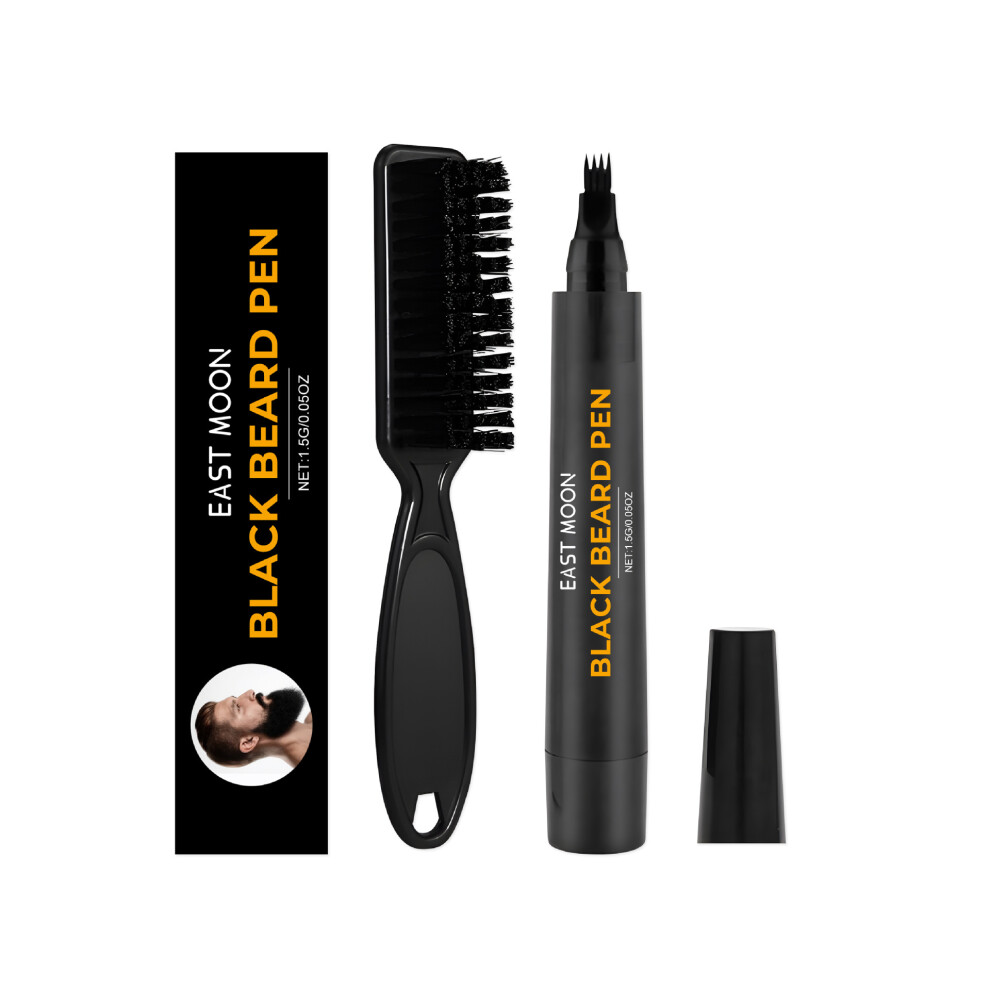 Black (Pen 1.5G + Beard Brush) East Moon Beard Filler Pen Waterproof And Sweatproof Double-Ended Drawing Pen Daily Beard Grooming Pen Set
