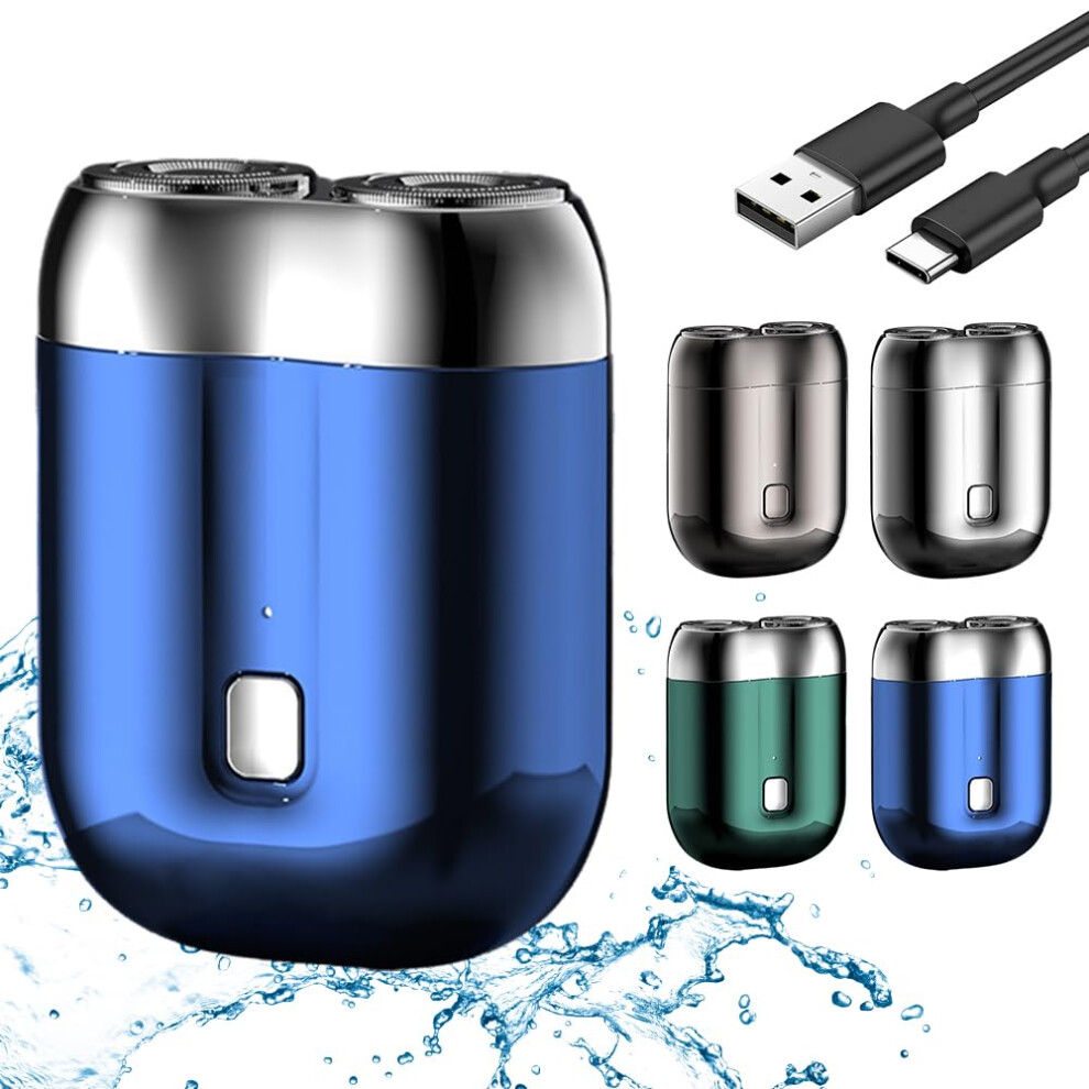 Electric Shaver for Men 2025 IPX7 Waterproof 3D Floating Head Rechargeable Double Blade Wet Dry Razor Blue