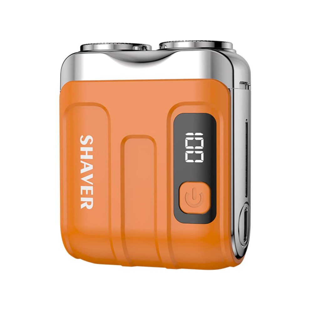 Orange Electric Shaver For Men, Mini Dualhead Rotary Blades, Rechargeable Waterproof Pocket Razor With Led Display,