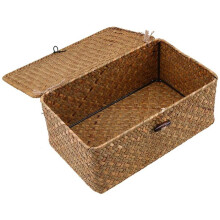Natural Seagrass Wicker Storage Basket, Dustproof Design Handcrafted Bins for Kitchen, Bathroom, TV Cabinets, Wardrobes and Dressers, Set of Pieces in