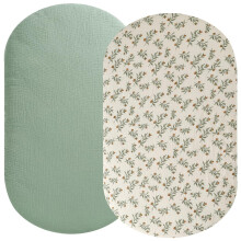 Organic Muslin Bassinet Sheets 32x16 Fitted, Breathable Cotton, Secure Fit, 2 Pack for Babies