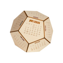 12 Sided Cubic Shape Wooden Calendar 2026 Wood Monthly Calendar