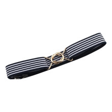 Adjustable Elastic Waist Belt-blue white blue colo Round buckle