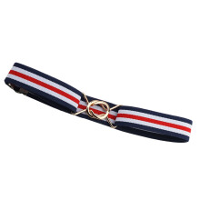 Elastic Waist Belt For Pants-Blue white and red Round buckle