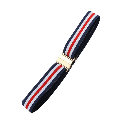 Soft Stretchable Belt-Blue white and red square buckle