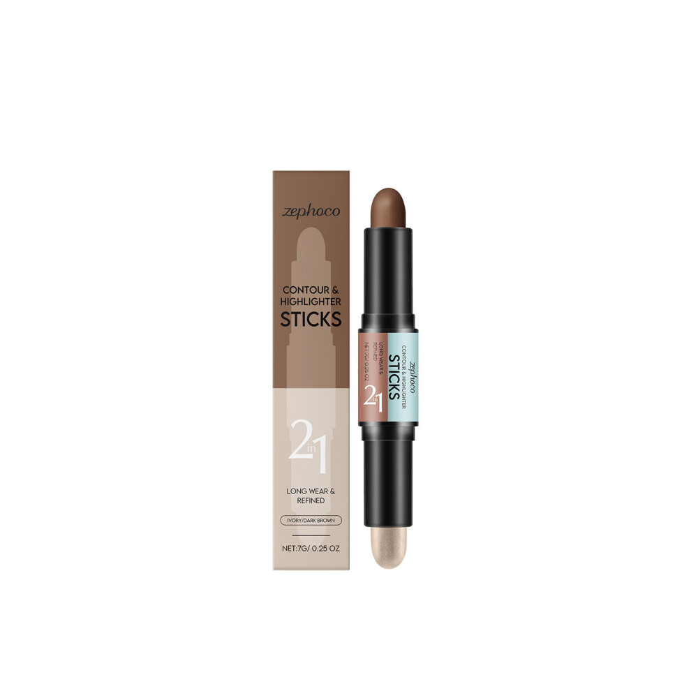 (Ivory white + dark brown) 2-in-1 Contour Highlight Stick Series Lazy Highlight Contouring Natural Three-dimensional Easy-to-Color Highlight Stick