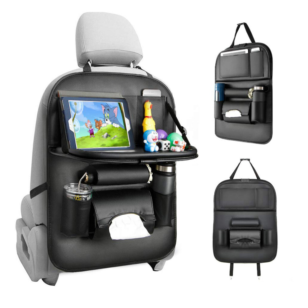 The Multi-Purpose Car Backseat Organizer, Crafted From Waterproof And Durable Pu Leather For Foldable Table, Multi Organizer Pockets, And Easy Install 9148971151473