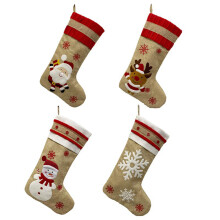 Faux Fur Cuff Christmas Stocking, Unique Design for Family Holiday Decor, Santa Snowman Reindeer Burlap Rustic