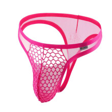 Men's Underwear Briefs Mesh Transparent LowWaist Tanga Elephant Pouch Cosplay Jock Strap Hot Pink