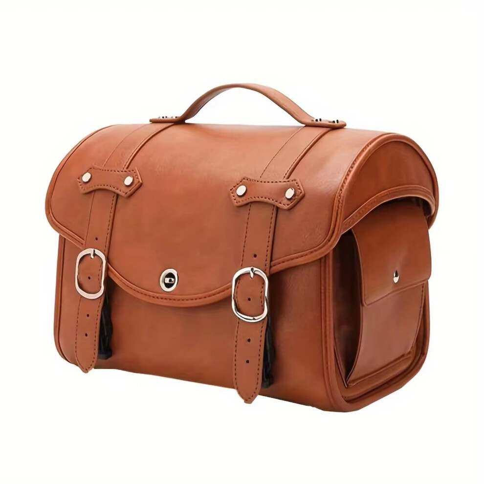 Motorcycle Saddle Bags Waterproof Pu Leather Large Capacity Universal Pannier Tail Bag Brown 9426802468182
