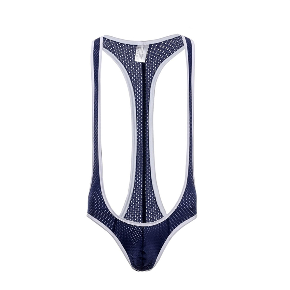 Blue Men's Mesh Jockstrap Leotard Underwear Xxl Navy Sexy Wrestling Singlet Thong Bodysuit For Gay Men