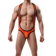 Mens Sexy Suspender Wrestling Singlet One Piece Wrestling Singlet Soft Shaper Fabric XXL Orange