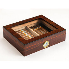 Cedar Wood Cigars Humidors for 35 Cigars, Glass-Top Design, Hygrometer, Divider, Walnut Cigar Storage Box
