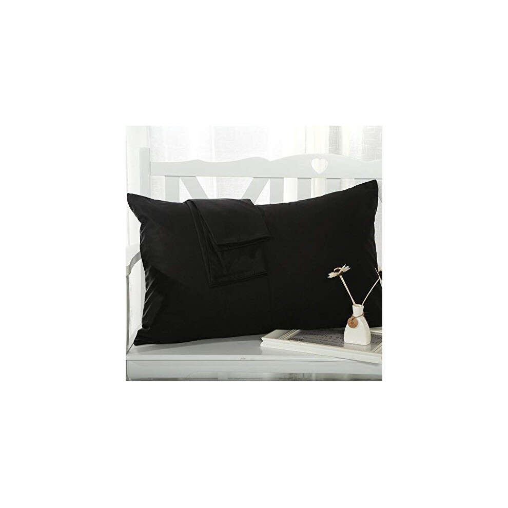 Travel Pillowcase Set of 2 Toddler 13x18 Zipper Closure 500 Thread Count Black Solid 100% Egyptian Cotton