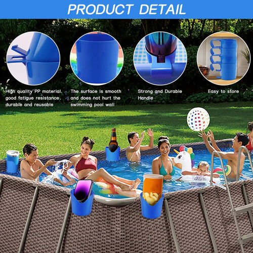 4pcs Poolside Plastic Cup Holders Spill Proof Strong Handle for Above Ground Pool 2