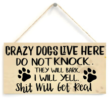 Wooden Dogs Live Here Garden Sign, Wooden Dog Sign For Fence, Humorous Garden Plaque, Outdoor Wall Display