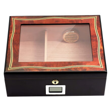 Cigar Case Cigar Box Premium Humidor Ebony Glass-Top Cedar Divider Holds 50 Cigars with Hygrometer and Humidity Packets