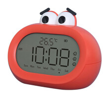 Sveglia per bambini a cartone animato con luce notturna a LED alimentata a batteria, digitale rossa