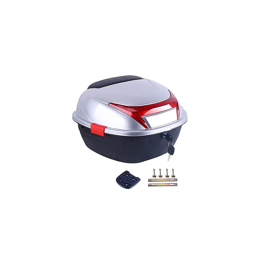 30L Motorcycle Box With Backrest, Waterproof Tail Case With Night Reflector And Lock, Silver 9189345237973