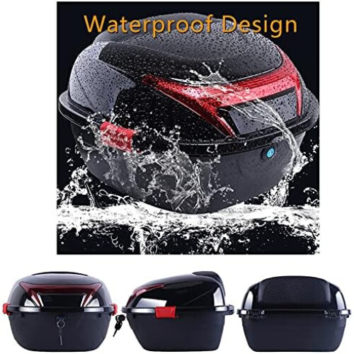 30L Motorcycle  Box with Backrest, Waterproof Tail Case with Night Reflector and Lock, Silver 1