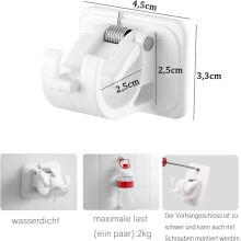 Curtain Rod Support, Self Adhesive Curtain Rod Holder, White Adjustable Curtain Hangers, Strong Adhesive for Wide Range of Uses in Every Room Without