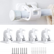 Curtain Support System, White Self Adhesive Curtain Rod Hooks, No Drill Installation for Renters, Wide Range of Uses with Optional Screws for