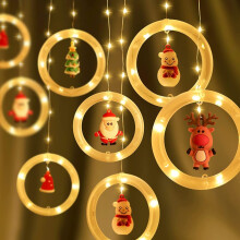 Creative Design Window Lights, Christmas Decor With Ring Lights And Ornament LED Curtain Lights, USB Powered Warm White Hanging 3D Novelty For Xmas