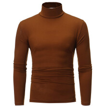 Turtleneck Pullover Men's StandUp Collar Autumn Winter Stretch Long Sleeve Slim Fit Jumper O Coffee 3XL