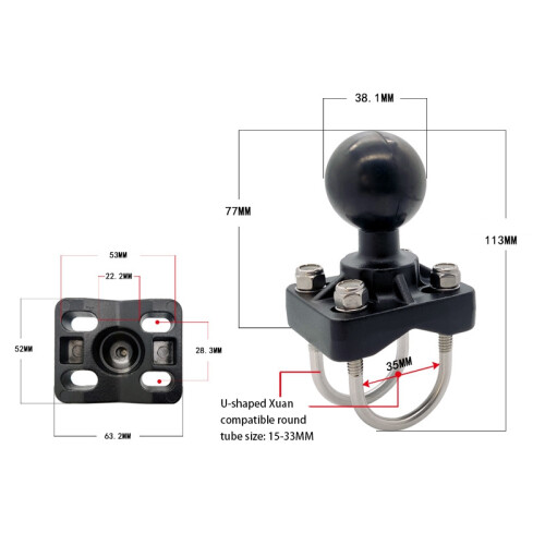 Base de Montagem em Trilho de Guiador para Motocicleta com Parafuso Duplo em U com Esfera de 1,5 Polegadas para Câmera  para  para 2
