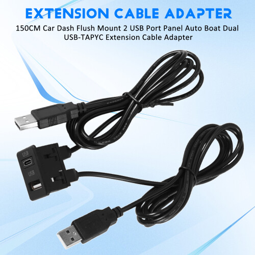 150cm Car Dash Flush Mount 2 USB Port Panel Auto BåT Dubbel USB-TAPYC FöRläNgningskabel Adapter för 1