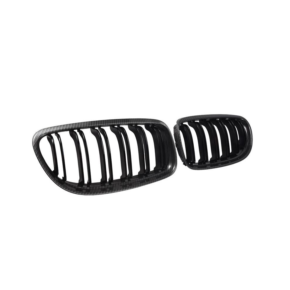Car Carbon Fiber Glossy Double Slat Front Kidney Grille Grill For- E90 E91 Lci 3 Series 2009-2011 Black 4712950930172