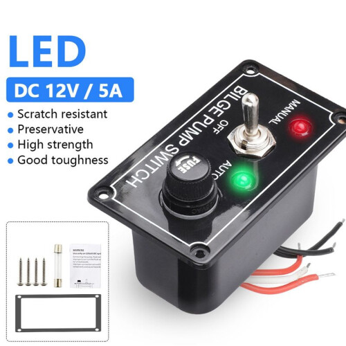 12V Fused Marine Bilge Pump  Panel with LED Indicator Light Manual/Off/Auto 3-Way Toggle 1