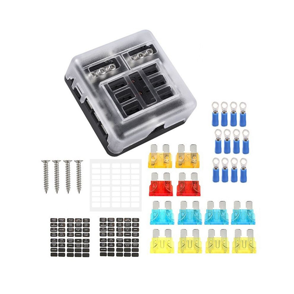 6 Way Waterproof Fuse Block,With Led Indicator With Negative Marine Fuse Box For Dc12-24V Car Boat Rv Truck Light 4713951355278