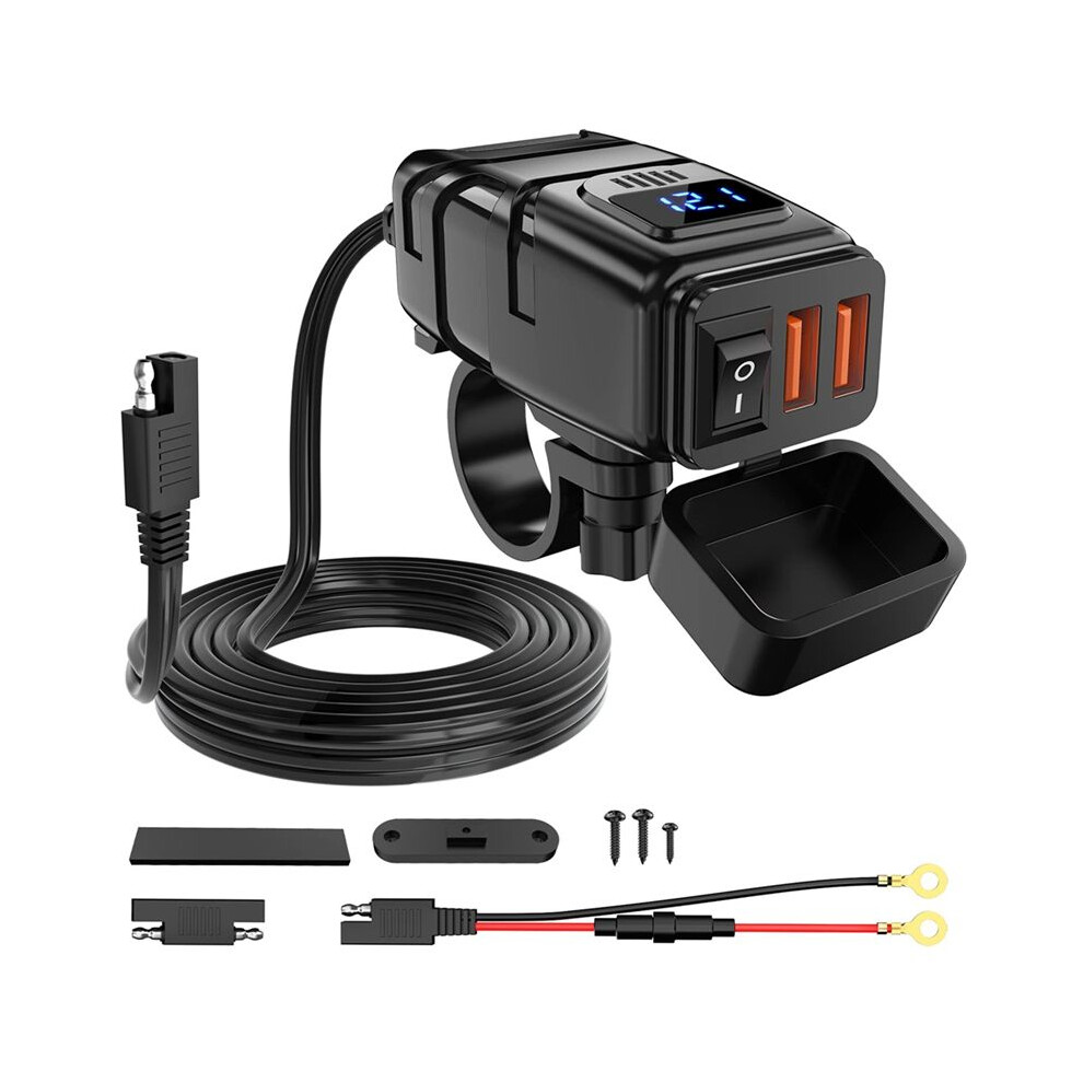 Motorcycle Usb Charger, 6.8A Quick Charge 3.0 Dual Usb Motorcycle Phone Charger With Voltmeter & /Off 4712745926205
