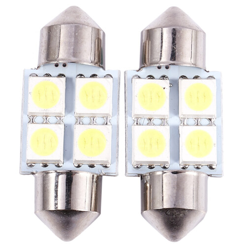 12V 31mm 4 5050 SMD Car Interior Dome Festoon LED Light White 2 Pcs