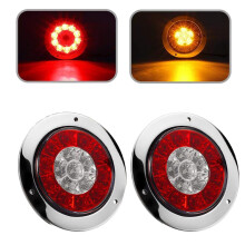2Pcs 4 Inch Round Truck Trailer LED Tail Stop Brake Lights Red and Amber Parking Turn Signal Lights for Truck,RV,Trailers,,Boat,Caravans Etc