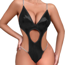 Lingerie Leather  Latex Open Crotch Swinger Clubwear For Women BDSM SM Outfit XL Black