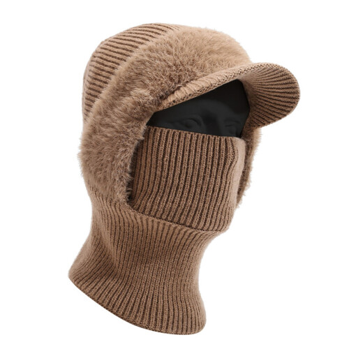 Verdickter gestrickter Ushanka-Halsmanschette, pelziges-braun