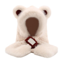 Warme Plüsch-Schalmütze mit Bärenohren-Design,-Beige
