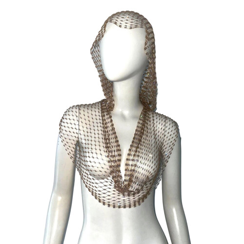 Funkelnder Strass-Kapuzenpullover, HipHop-Tanz-Event,-Gold L