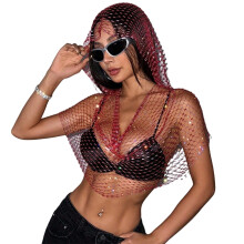 Trendige Hoodie-Kappe mit Strass-Dekoren,-Rot L