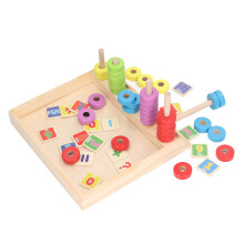 Gioco di ordinamento e impilamento in legno per bambini, puzzle colorato in pino