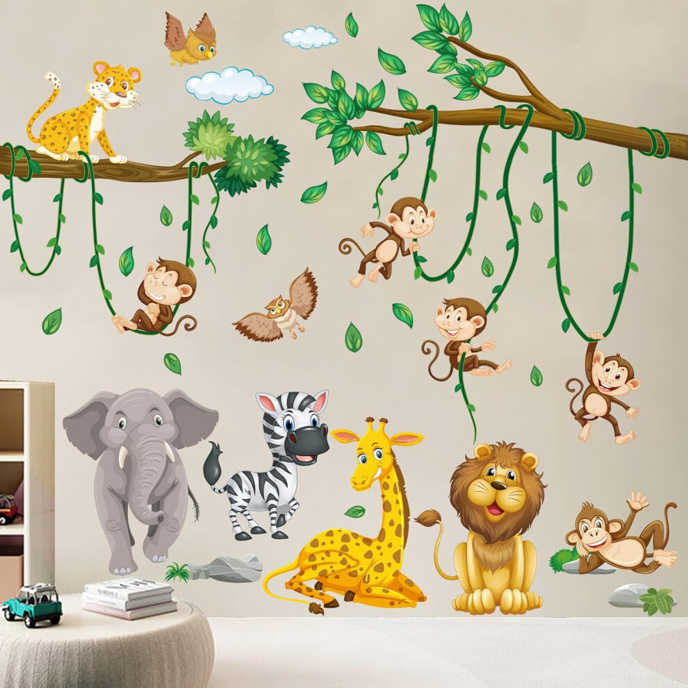 Jungle Animals Wall Art, High Quality Designed Forest Animals Wall Decal, Peel And Stick Easily For Kids Baby Nursery Decor, Playroom Bedroom Decor