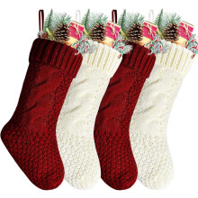 Meias de Natal de Tricô com Cabos para Toda a Família, Meias Decorativas Personalizadas com Material Grosso para Decorações de Natal de Tamanho