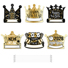 6PCS Neujahr 2026 Papierkronen Dehnbare Bänder Elegantes