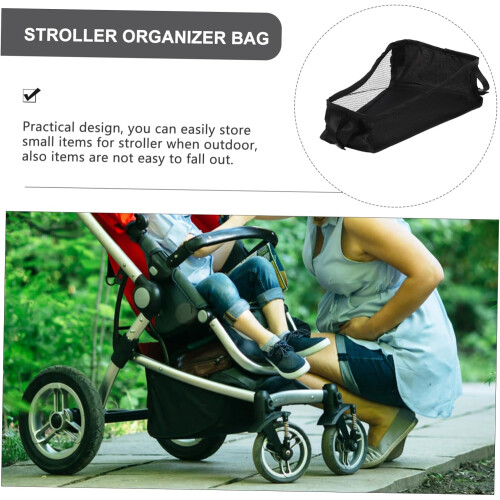 Stroller Organizer Bag Universal Pushchair Storage Net Diaper Bottle Grey Bottom Basket 2