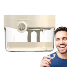Denture Cleaning Kit with Soaking Cup, Deep Cleaning Tools, Builtin Mirror, Travel Hygiene Set White